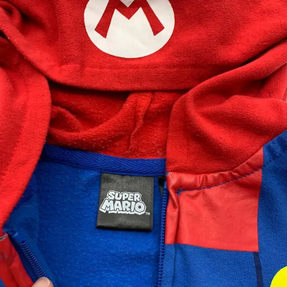 Nintendo Super Mario Bros Boys Sz Small Full Zip Mario Costume Hoodie Sweatshirt